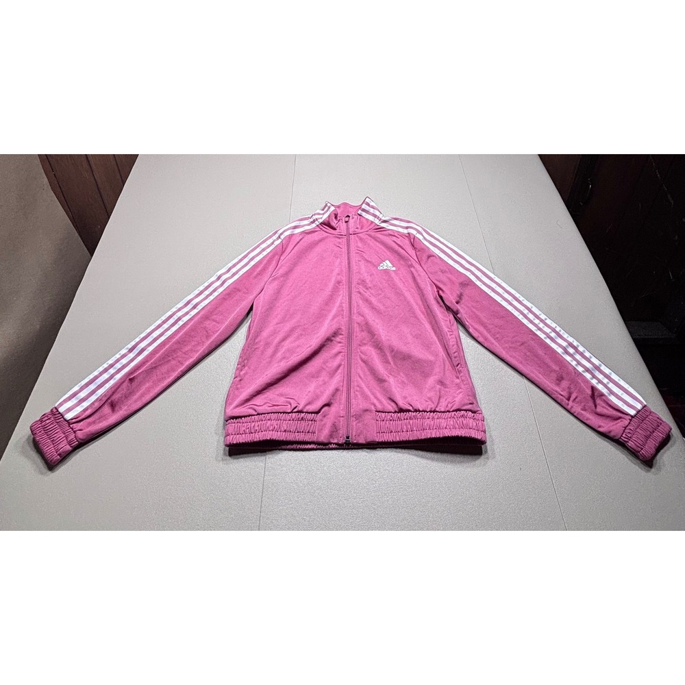 Adidas Womens Track Jacket Pink Full Zip Three Stripe Athletic Layer Size S